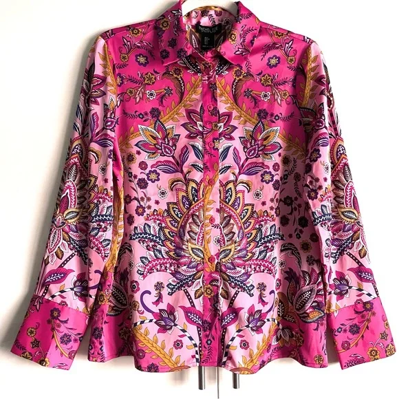 Rachel Zoe Satin Floral Paisley Button Down Blouse in Pink Multi Size S NWT - Picture 4 of 16